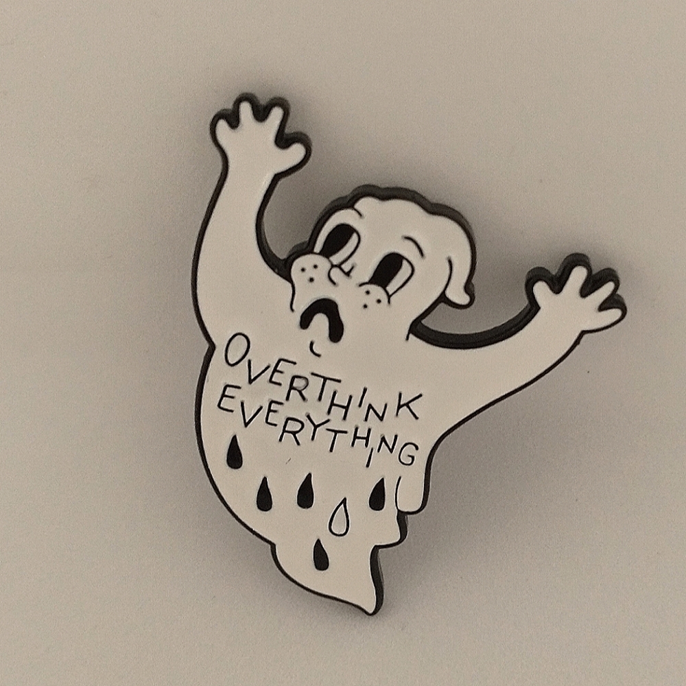 🧁 3/$30 Overly Concerned Ghost "Overthink Everything" Enamel Pin NEW